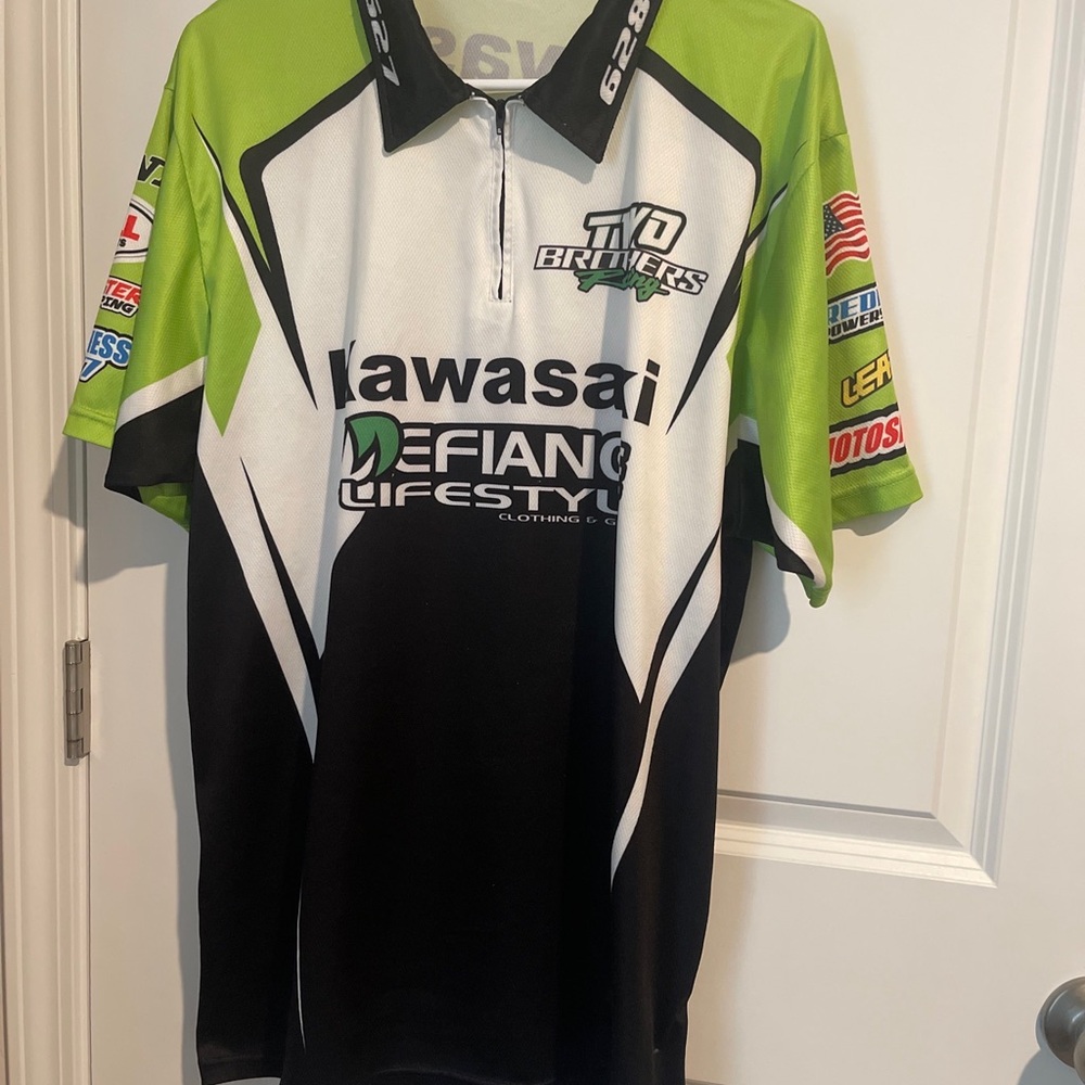 Kawasaki Pit Crew Shirt.  Light weight. Green and Black Men's Jersey